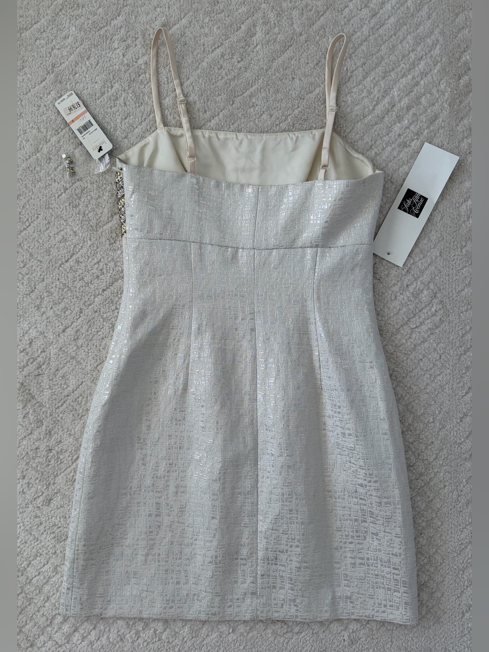 NWT Laundry by Shelli Segal Y2K Ivory Metallic Beaded Mini Dress - Picture 2 of 9